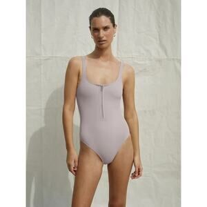 Varley EUC Etherea Sand Tan Hills Scoop Neck Cutout Back One Piece Swimsuit L